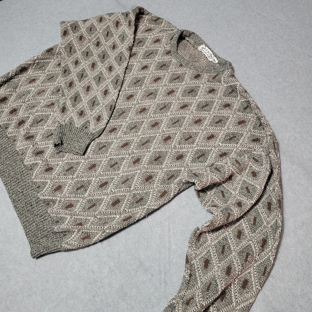 Progetto Mens Sweater Size L Made in Italy Textured Diamond Knit Cotton Blend
